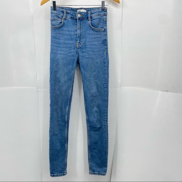 Zara Blue Skinny High Waisted Jeans 4
